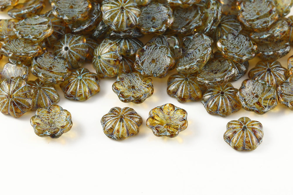Bell Flowers 5×14mm Crystal Travertin With Blue 1-Hole Czech Beads
