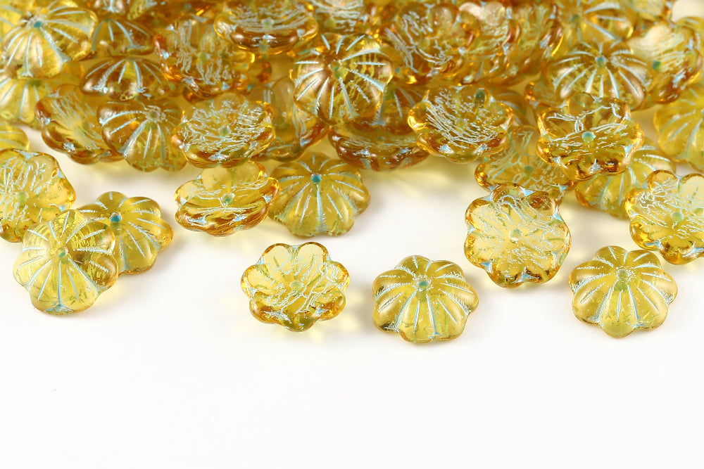 Bell Flowers 5×14mm Topaz With Blue 1-Hole Czech Beads