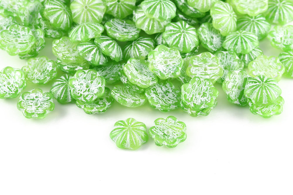 Bell Flowers 5×14mm Crystal Green Mixed With White 1-Hole Czech Beads