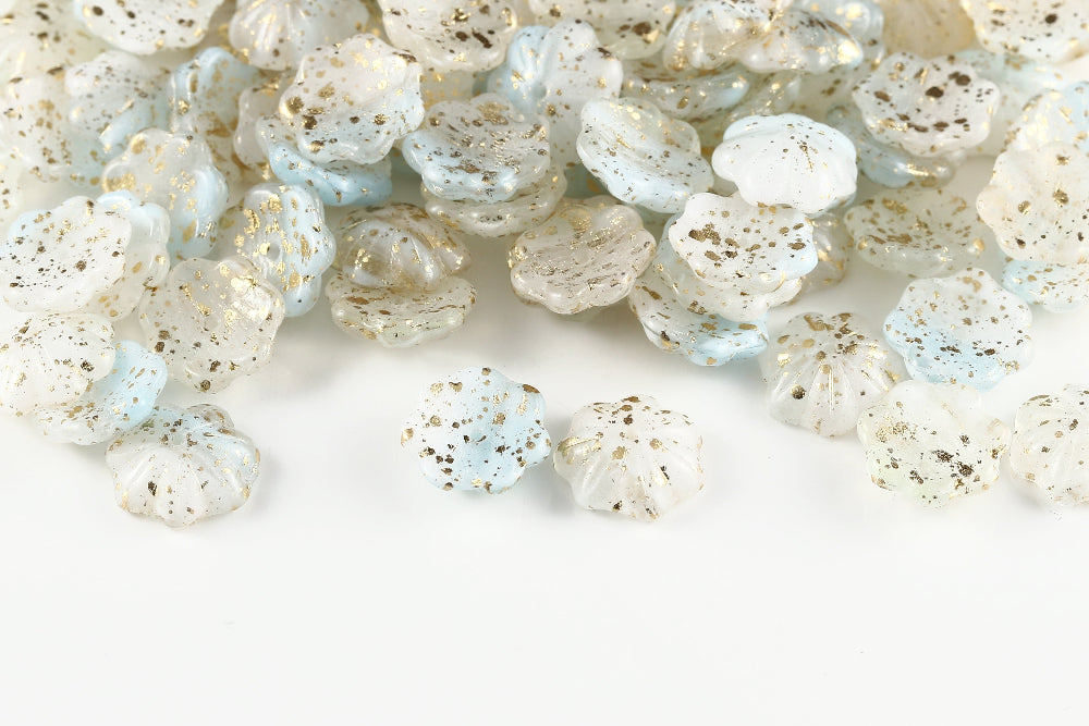 Bell Flowers 5×14mm Chalk Blue Mixed Gold Splash 1-Hole Czech Beads