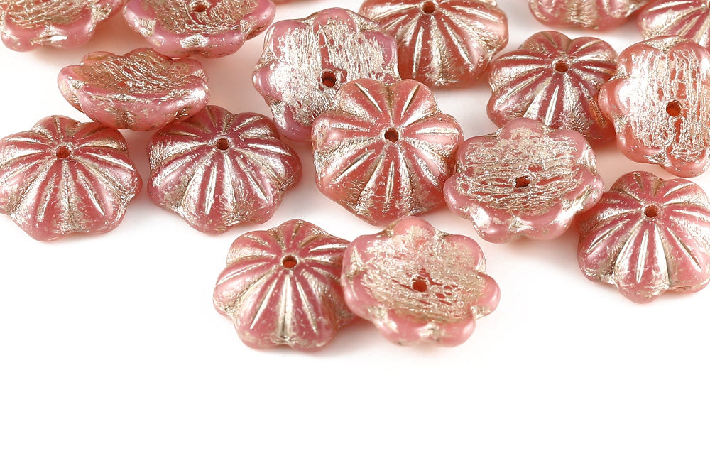 Bell Flowers 5×14mm Opal Peach With Rose Gold 1-Hole Czech Beads