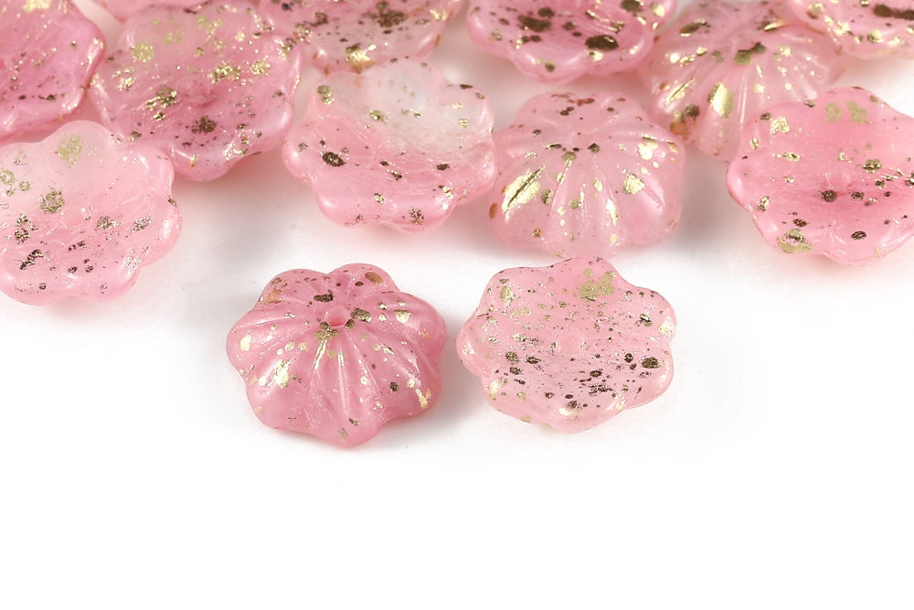Bell Flowers 5×14mm Crystal Rose Mixed Gold Splash 1-Hole Czech Beads