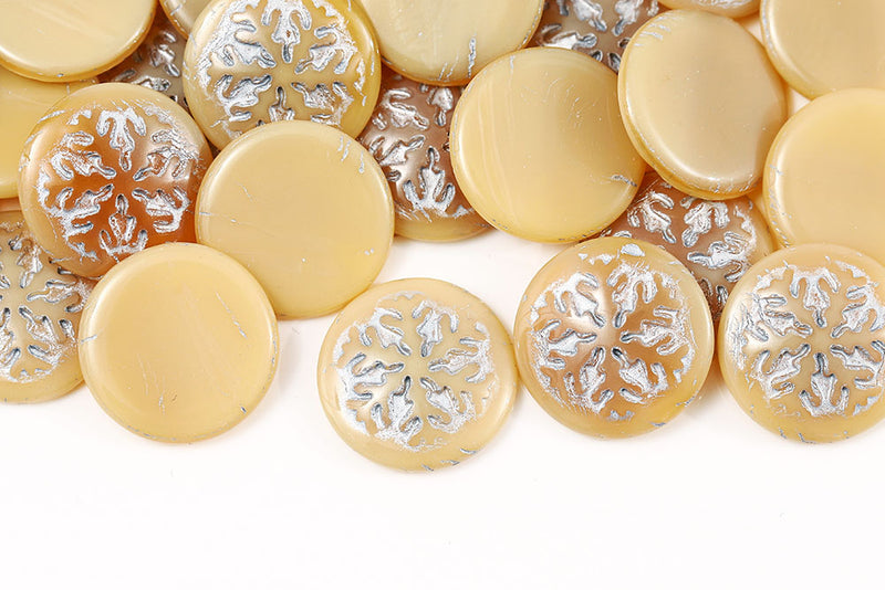 Snowflake Cabochons 21mm Opal Ivory with Silver Nonporous Czech Glass Beads