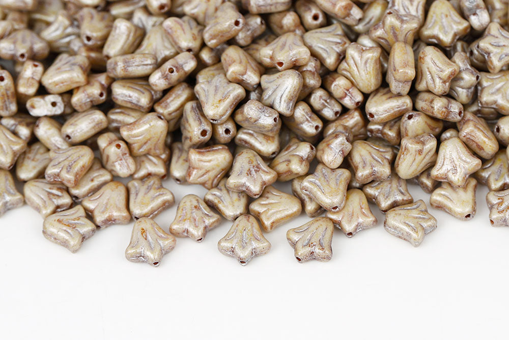 Lily 9mm Chalk Ivory Marble Finish 1-Hole Czech Beads
