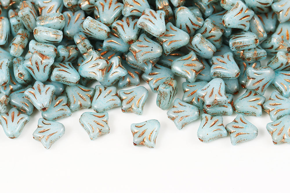 Lily 9mm Chalk Aqua Finish With Copper 1-Hole Czech Beads