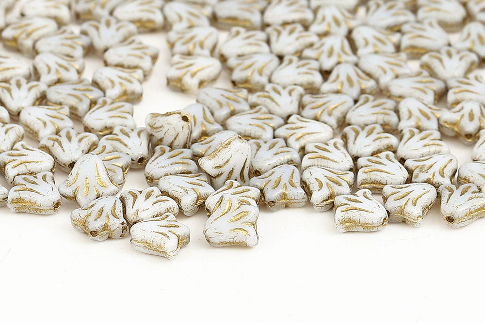 Lily 9mm Chalk With Gold 1-Hole Czech Beads