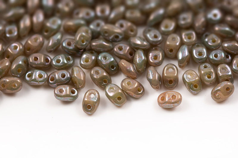 Miniduo 2×4mm Opaque Ivory Nebula 2-Hole Czech Beads
