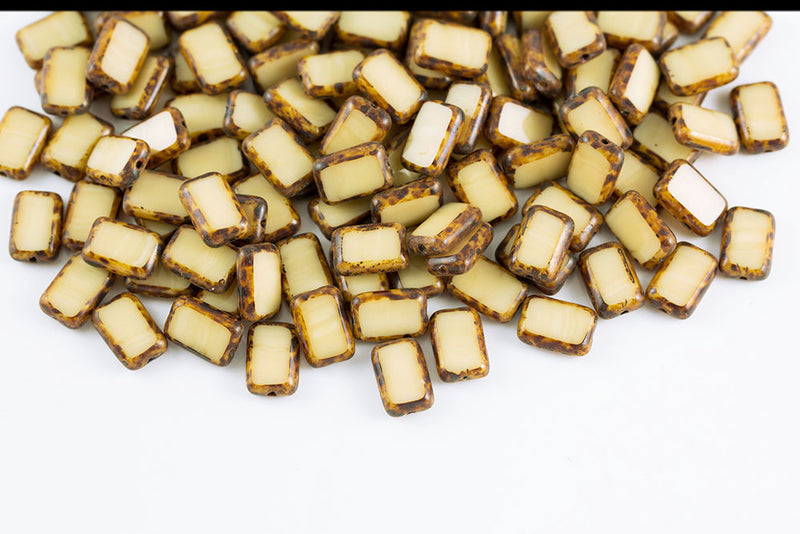 Rectangle 12×8mm Opaque Jonquil Travertin 1-Hole Czech Beads