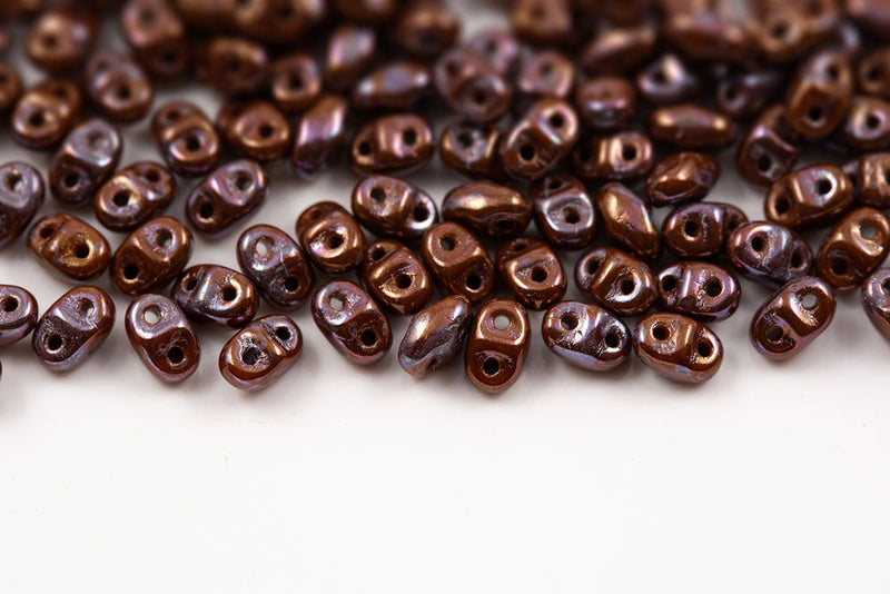 Miniduo 2×4mm Opaque Chocolate Nebula 2-Hole Czech Beads