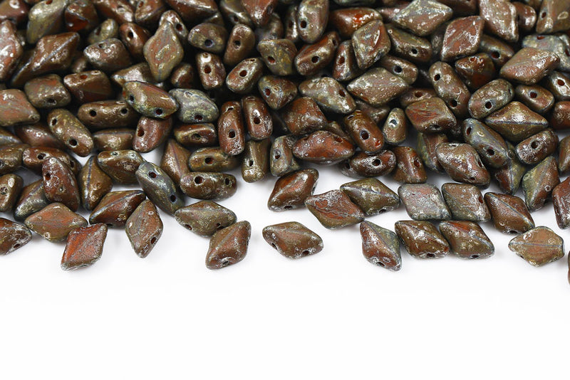Gemduo 8×5mm Chocolate Picasso Matt 2-Hole Czech Beads