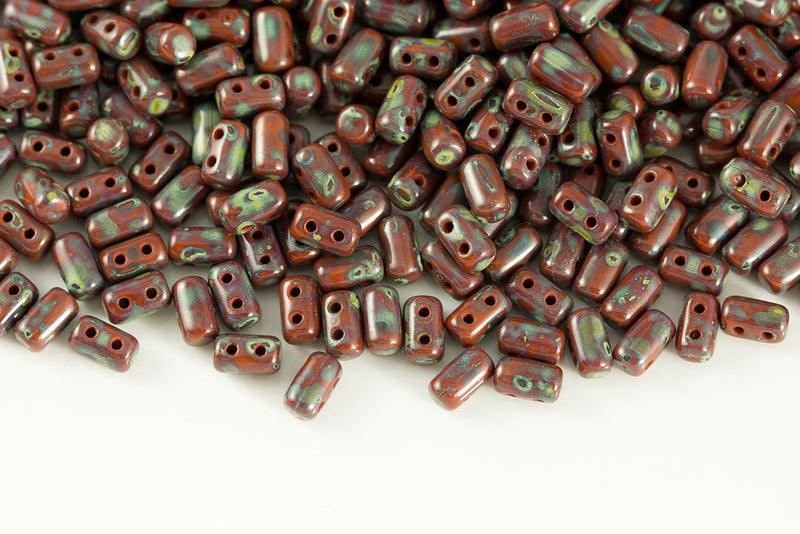 Rulla 5×3mm Opaque Chocolate Travertin Dark 2-Hole Czech Beads