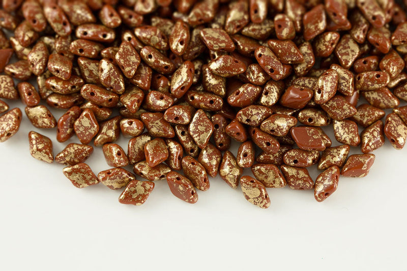 Gemduo 8×5mm Chocolate Gold Splash 2-Hole Czech Beads