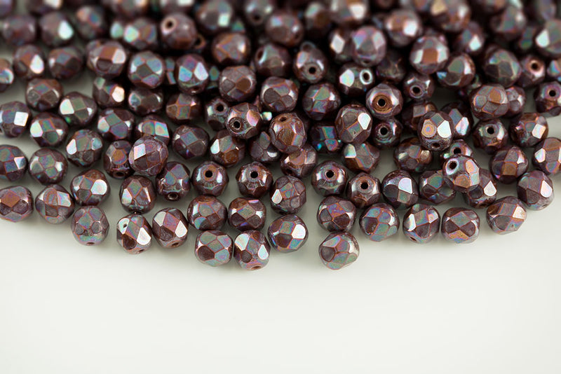 Czech Fire Polished 6mm Chocolate Nebula Round Beads