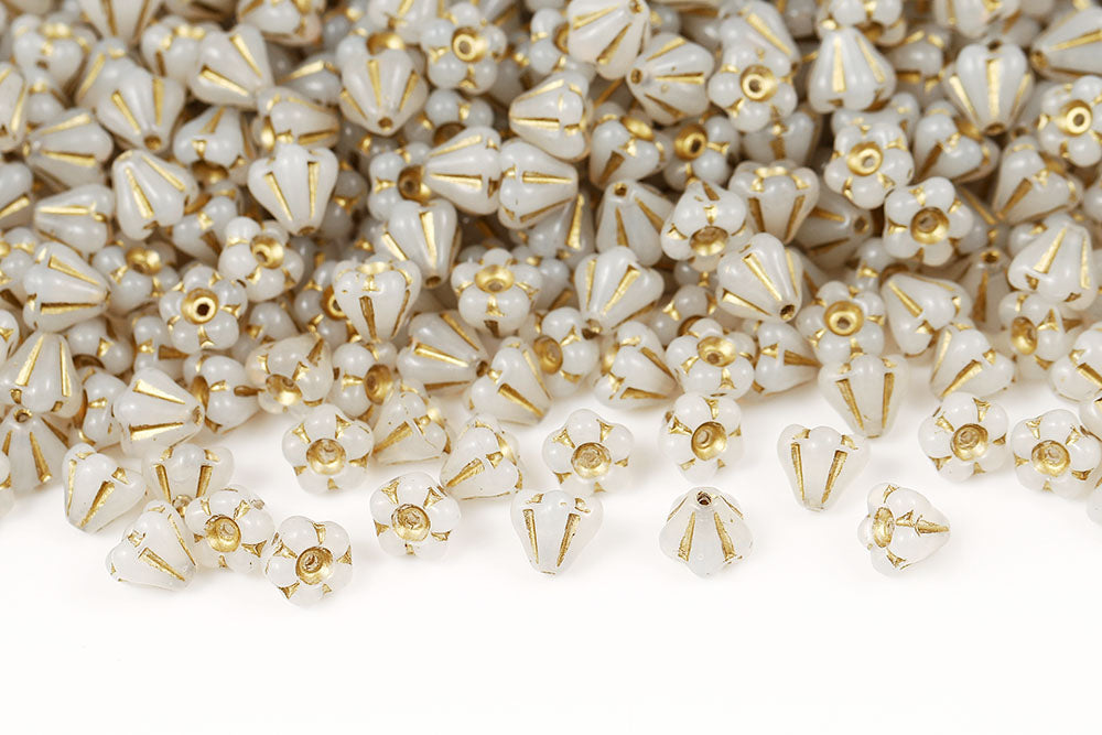 Bell Flowers 4×6mm Chlak With Gold 1-Hole Czech Beads