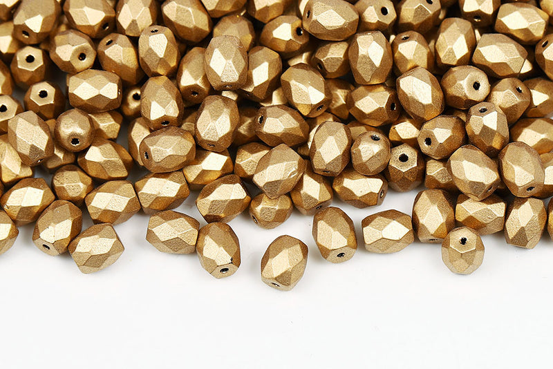 Firepolished Baros 6×5mm Crystal Vintage Pale Gold Czech Beads