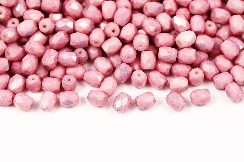 Firepolished Baros 6×5mm Chalk Lila Luster Czech Beads