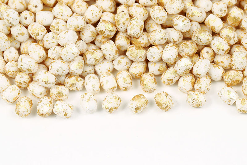 Firepolished Baros 6×5mm Gold Splash Chalk Czech Beads