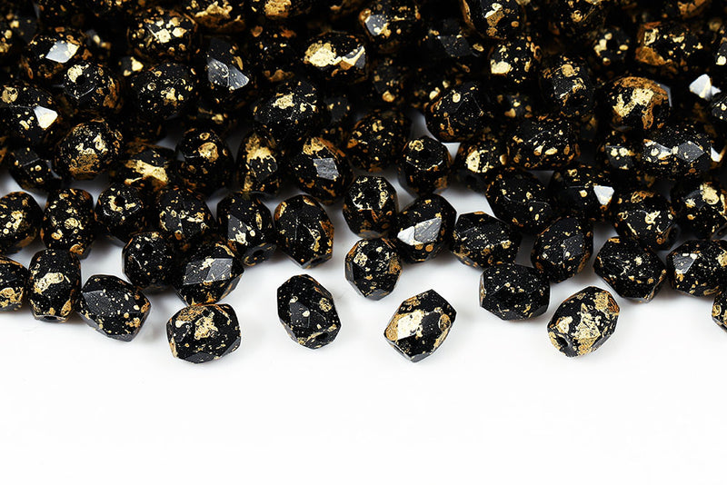 Firepolished Baros 6×5mm Gold Splash Jet Czech Beads