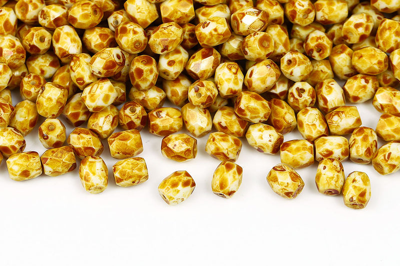 Firepolished Baros 6×5mm Chalk Travertin Czech Beads