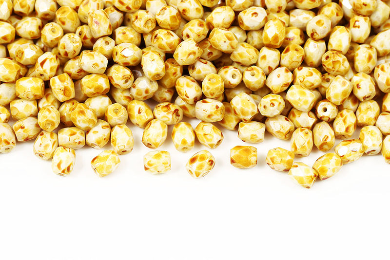 Firepolished Baros 6×5mm Chalk White Glaze Czech Beads