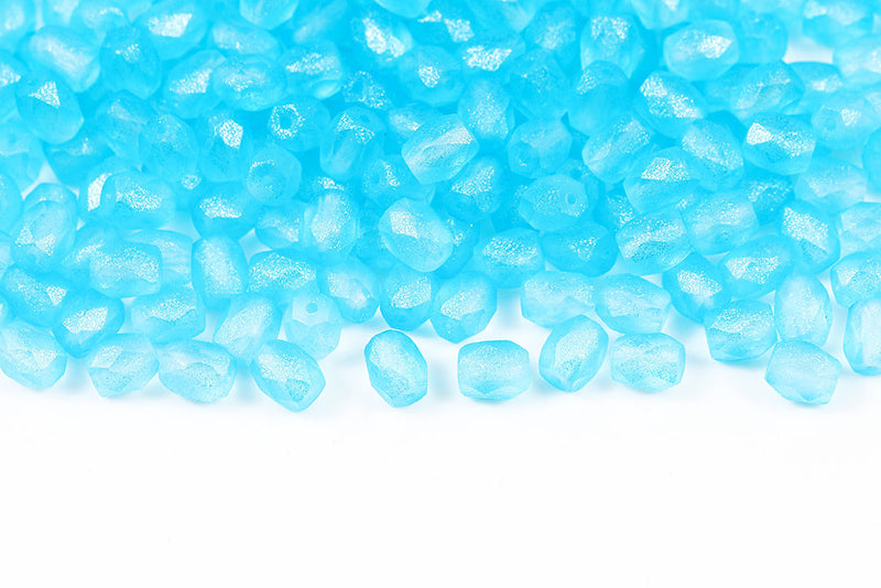 Firepolished Baros 6×5mm Frozen Aqua Matt Czech Beads