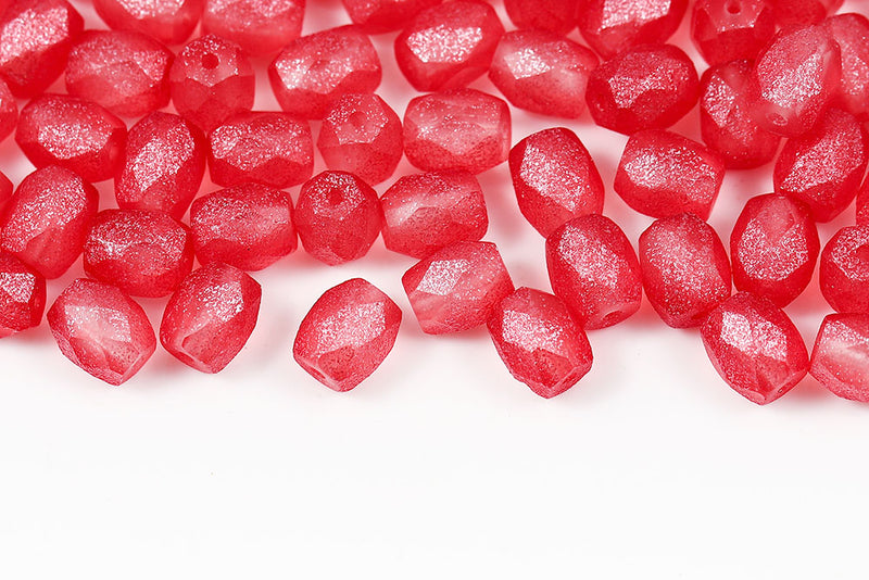 Firepolished Baros 6×5mm Frozen Lt.siam Matt Czech Beads