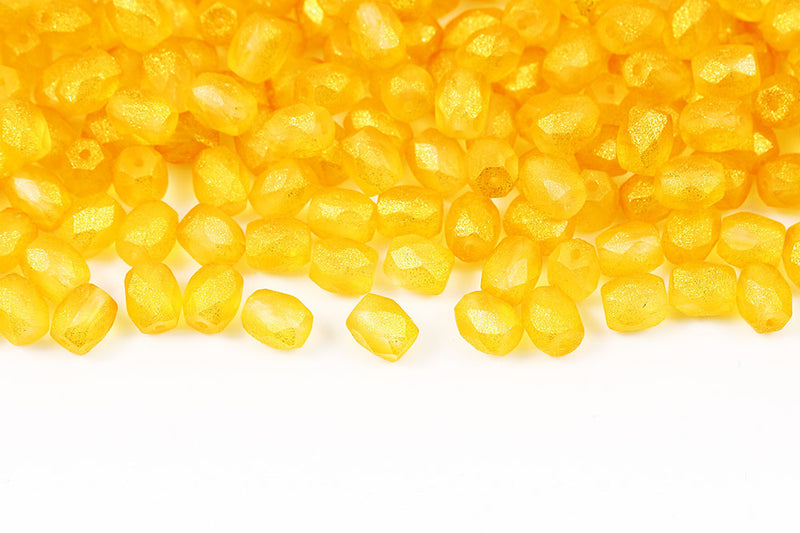 Firepolished Baros 6×5mm Frozen Lemon Matt Czech Beads