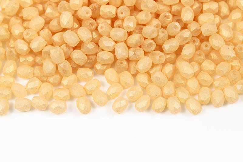 Firepolished Baros 6×5mm Frozen Ivory Matt Czech Beads