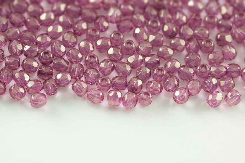 Czech Fire Polished 3mm Crystal Lila Luster Round Beads