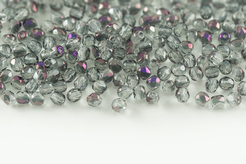 Czech Fire Polished 3mm Crystal Brown Flare Round Beads