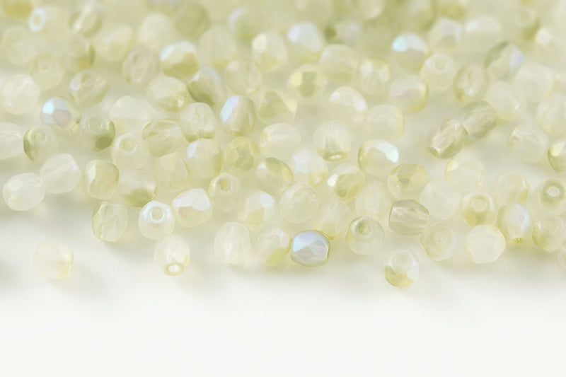 Czech Fire Polished 3mm Crystal Green Rainbow Matt Round Beads
