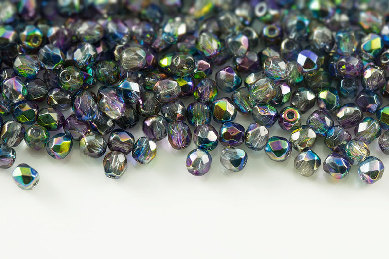 Czech Fire Polished 3mm Magic Violet Gray Round Beads