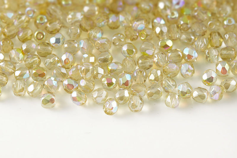 Czech Fire Polished 3mm Crystal Lemon Rainbow Round Beads