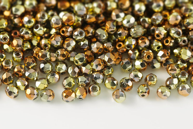 Czech Fire Polished 3mm Crystal California Golden Rush Round Beads