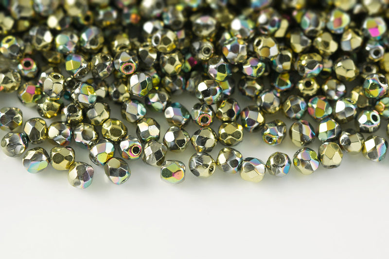 Czech Fire Polished 3mm Crystal California Blooming Meadow Round Beads