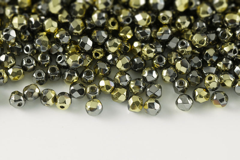 Czech Fire Polished 3mm Crystal California Graphite Round Beads