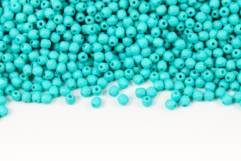 Czech Fire Polished 3mm Neon Silk Mint Round Beads