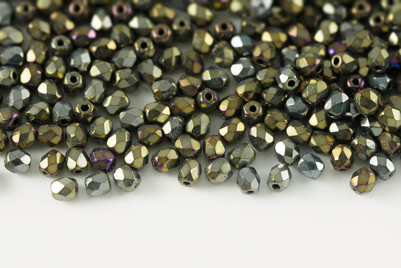 Czech Fire Polished 3mm Jet Brown Iris Round Beads