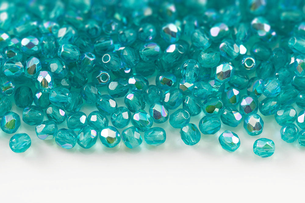 Czech Fire Polished 3mm Dark Peacock Blue AB Round Beads