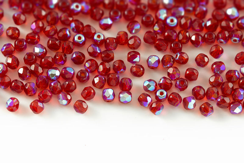 Czech Fire Polished 3mm Siam AB Round Beads