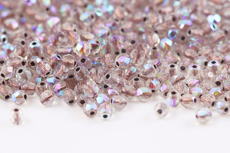 Czech Fire Polished 3mm Crystal Copper Lined AB Round Beads