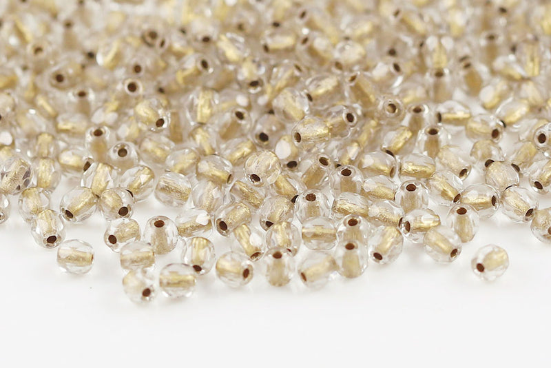Czech Fire Polished 3mm Crystal Gold Lined Round Beads