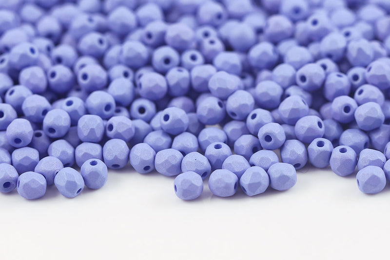 Czech Fire Polished 3mm Neon Silk Baby Blue Round Beads