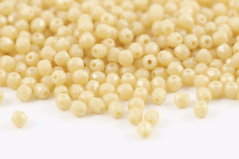 Czech Fire Polished 3mm Opaque Ivory Round Beads