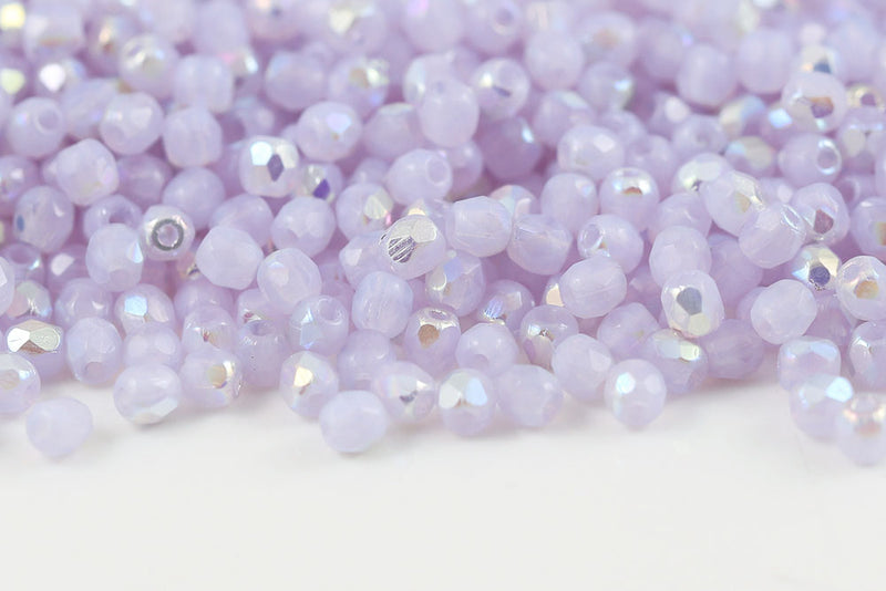 Czech Fire Polished 3mm Opal Violet AB Round Beads