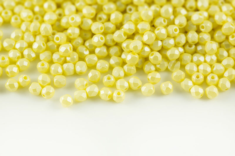 Czech Fire Polished 3mm Powdery Jonquil Round Beads