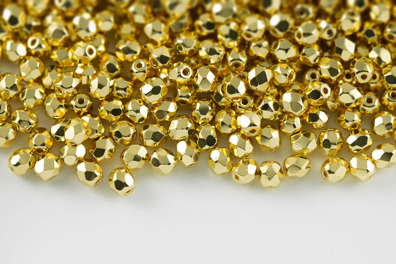Czech Fire Polished 4mm Gold Plated Round Beads