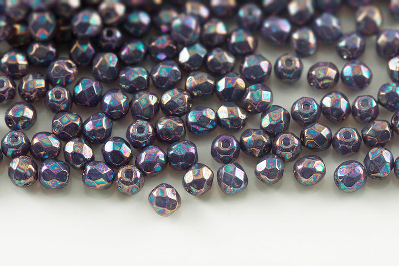 Czech Fire Polished 4mm Opal White Nebula Round Beads