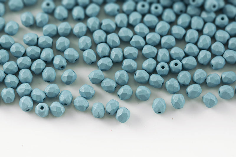 Czech Fire Polished 4mm Neon Silk Aqua Haze Round Beads