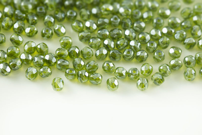 Czech Fire Polished 4mm Chalk&Olivine Luster Round Beads